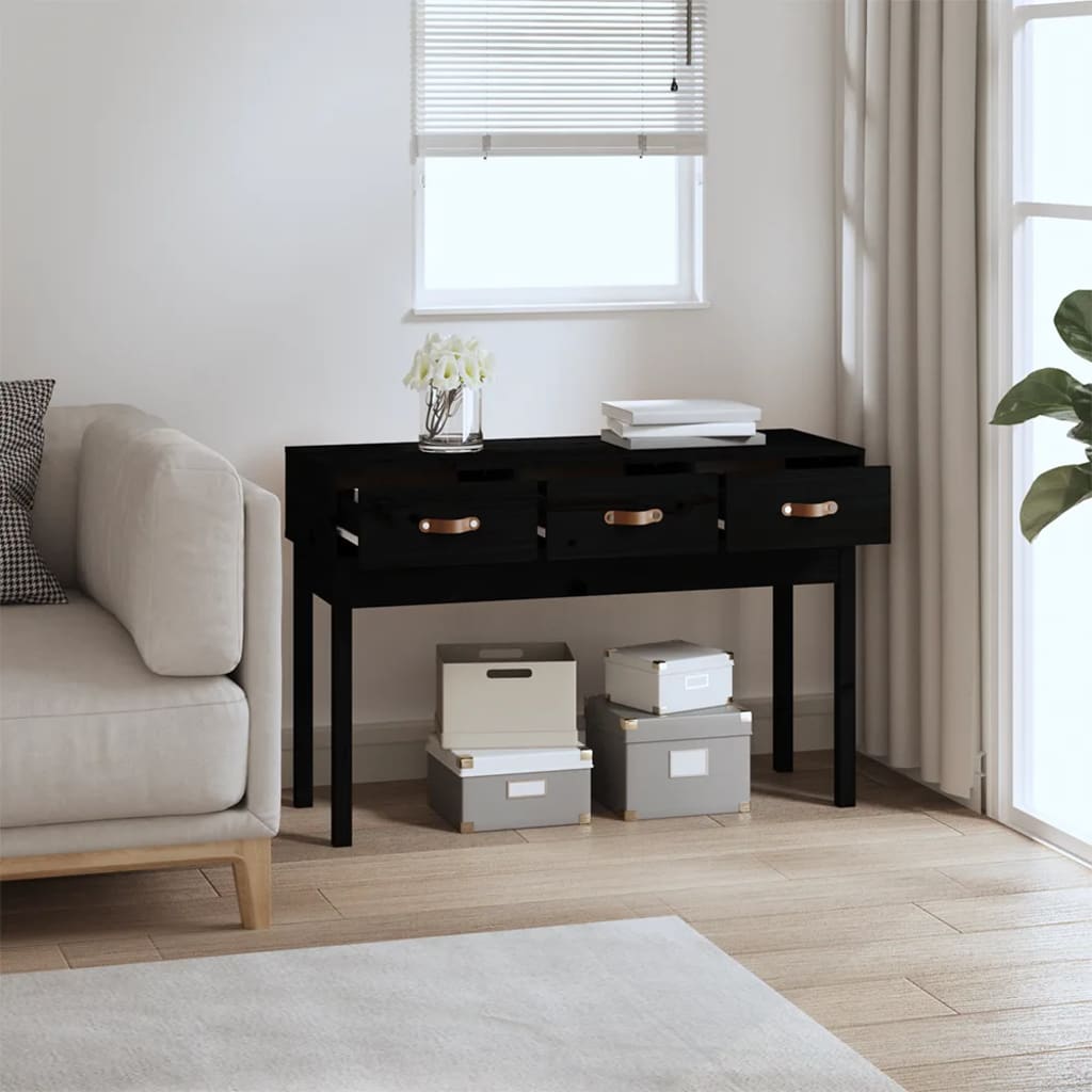 Console Table Black 114x40x75 cm Solid Wood Pine